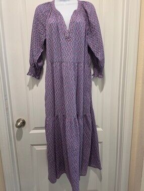 Xirena Tiered Maxi Dress Purple V-Neck Ruched Long Sleeve SZ Small FLAW AS IS